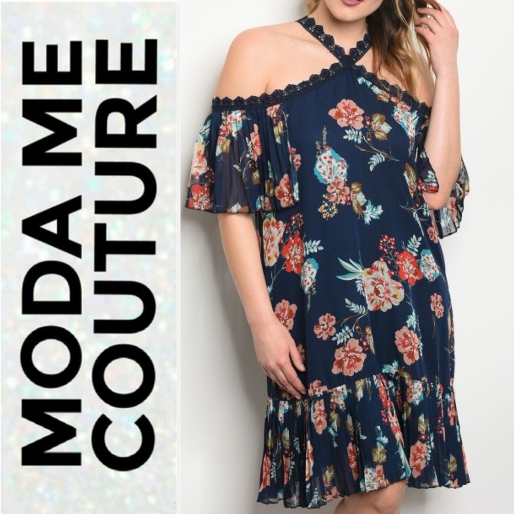 CURVE PLUS SIZE CURVY 🇺🇸 NAVY BLUE FLORAL DRESS - Picture 4 of 4